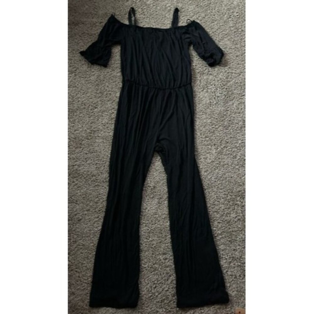Check It out Womens Black One Piece Stretchy Jumpsuit Pull Over Plus Size 1XL